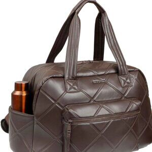 MAX STUDIO 21 INCH LARGE LAMBY DIAMOND QUILTED DUFFLE BAG  DARK TAUPE NWT